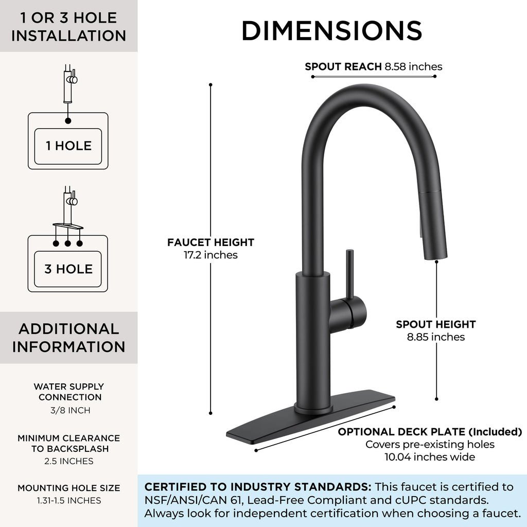 Kitchen Faucet with Pull Down Sprayer, Classic High Arc Black