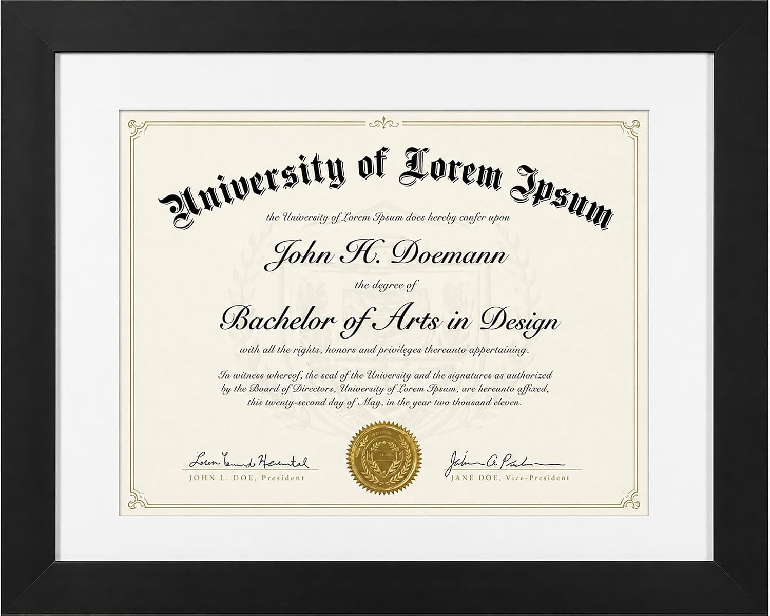 11x14 Diploma Frame with Shatter-Resistant Glass - Use as 8.5x11 Frame with Mat or Display 11x14 Documents Without