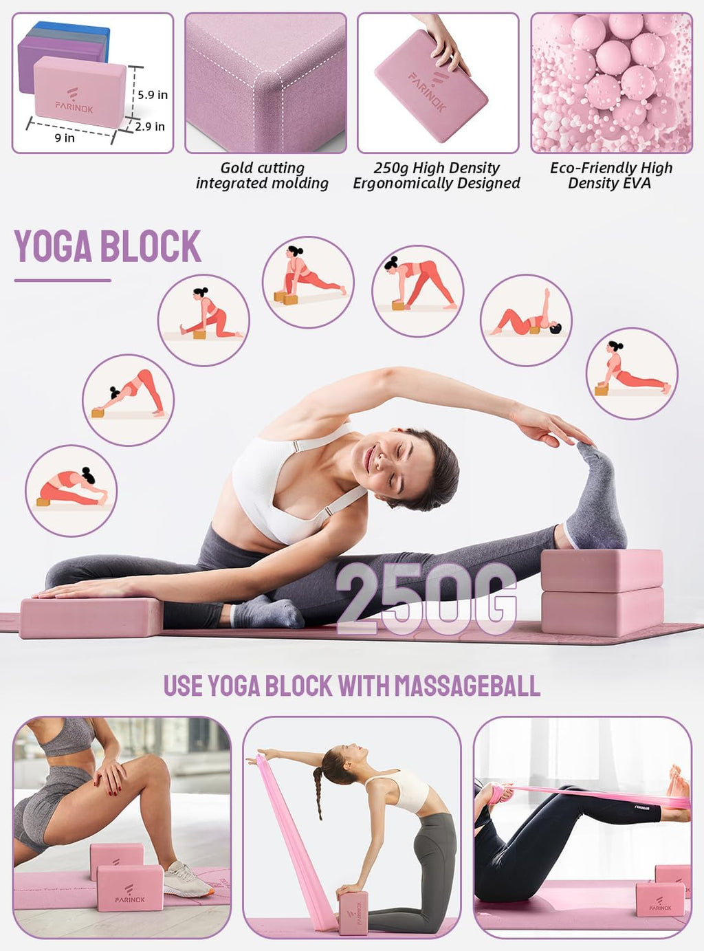 1/3 Yoga Mat Thick, Yoga Set for Beginners Include High Density Mat with Multi-loops Strap, Blocks, Booty Resistance