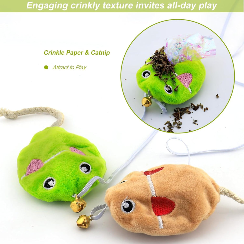 Interactive Cat Toy Wand with Catnip Mouse, Cat Teaser Wand Rainbow String for Bored Indoor Adult Cats and Kittens (2