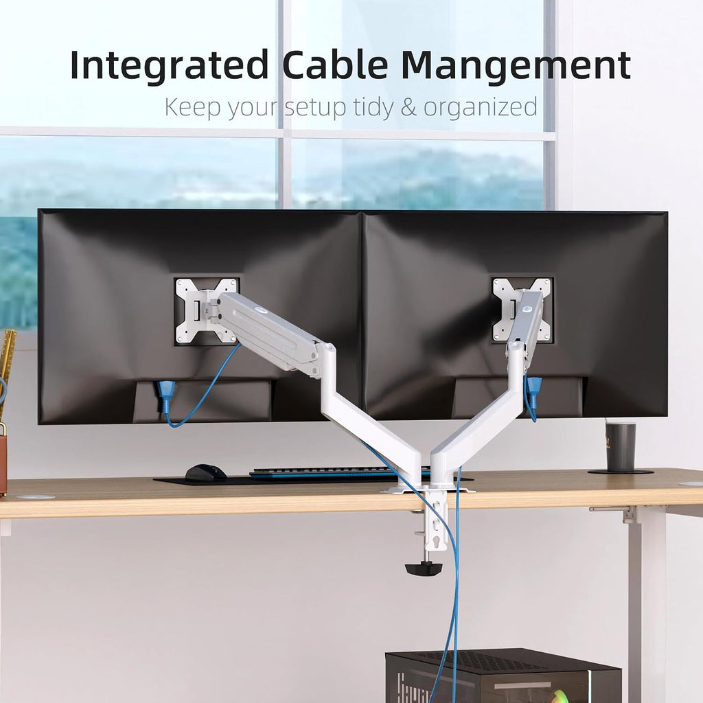 Dual Monitor Mount Stand-Height Adjustable Gas Spring Monitor Arm Desk Mount for 2 Monitor Screens 17 to 32 inches
