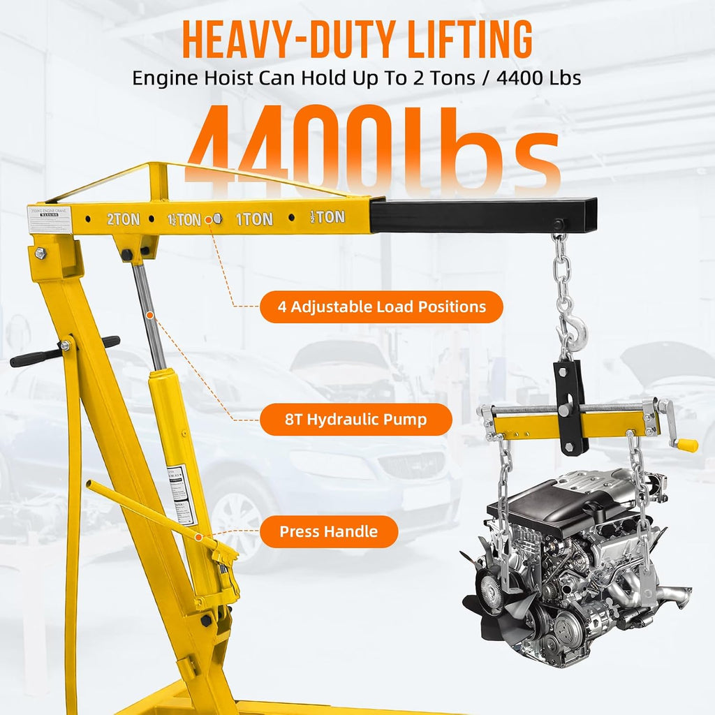 2 Ton Engine Hoist with Lever, Hydraulic Cherry Picker Engine Crane