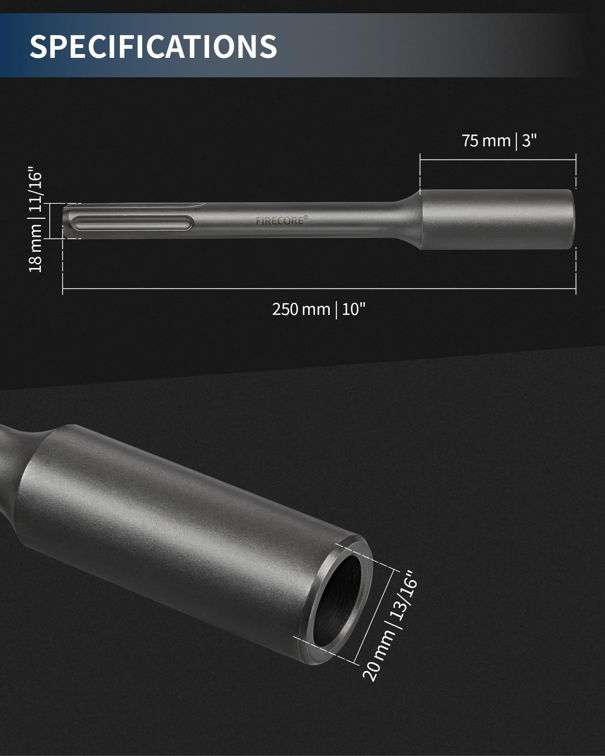 Firecore SDS Max Ground Rod Driver for 5/8 Inch & 3/4 Inch Grounding Rods