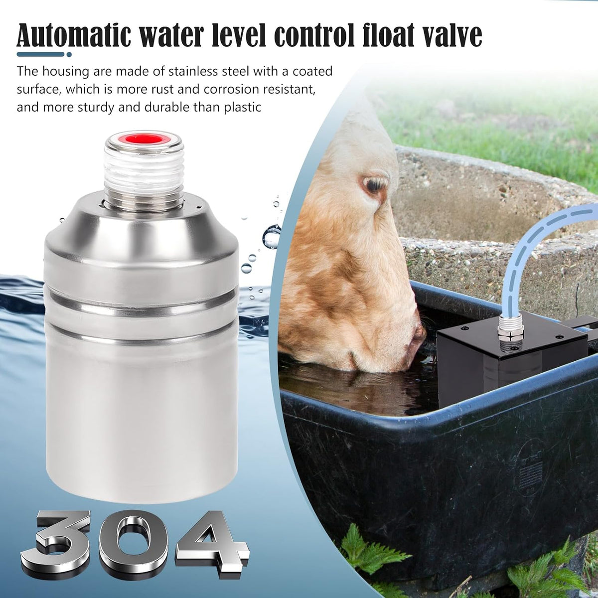 Stock Water Tank Float Valve Stainless Steel Water Trough Float Valve for Ponds, Livestock Waterer, Pool, Reservoir