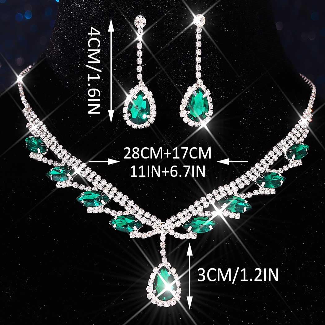 Rhinestone Bridal Wedding Jewelry Set Silver Necklace Earrings Sets Formal Prom Costume Jewelry Sets for Women and