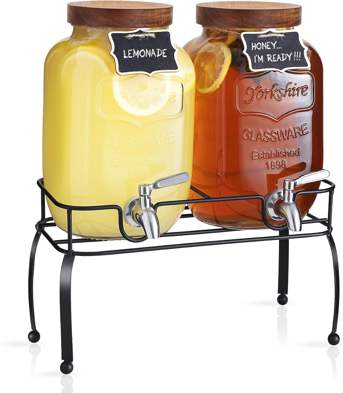 1 Gallon Glass Drink Dispenser for Parties with Stand, 2 Pcs