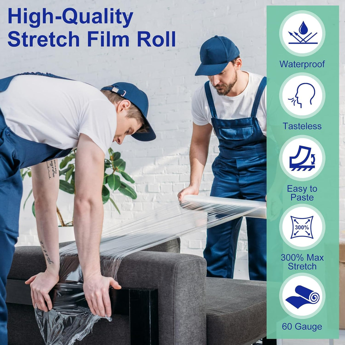 Stretch Film Roll,15IN Wide 196.8FT Long-60 Gauge Shrink Wrap Film,Self-Adhering Plastic Wrap Roll for Pallet Wrap