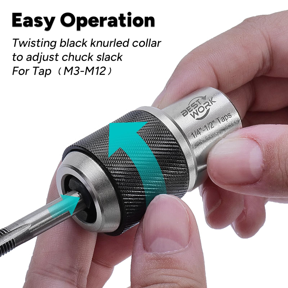 Bestwork 3pcs Adjustable Tap Socket Set, 3/8" Drive Tap Handle Tool