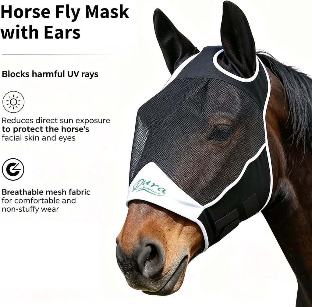 Horse Fly Mask, Black, Draft Horse