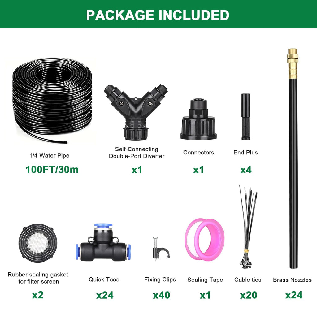 Drip Irrigation System, 2026-Upgrade 100Ft 1/4" Garden Watering System with 24 Pcs 360° Adjustable Copper Nozzles