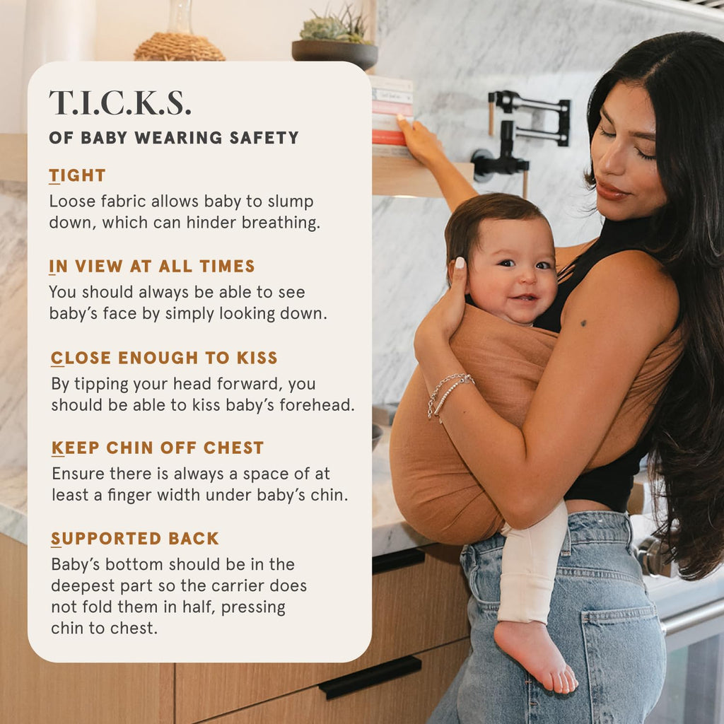 Ring Sling Baby Carrier - 0-36 Months (up to 35 lbs) - Standard (74") Sparrow & Rose Gold Ring - Front, Hip or Back