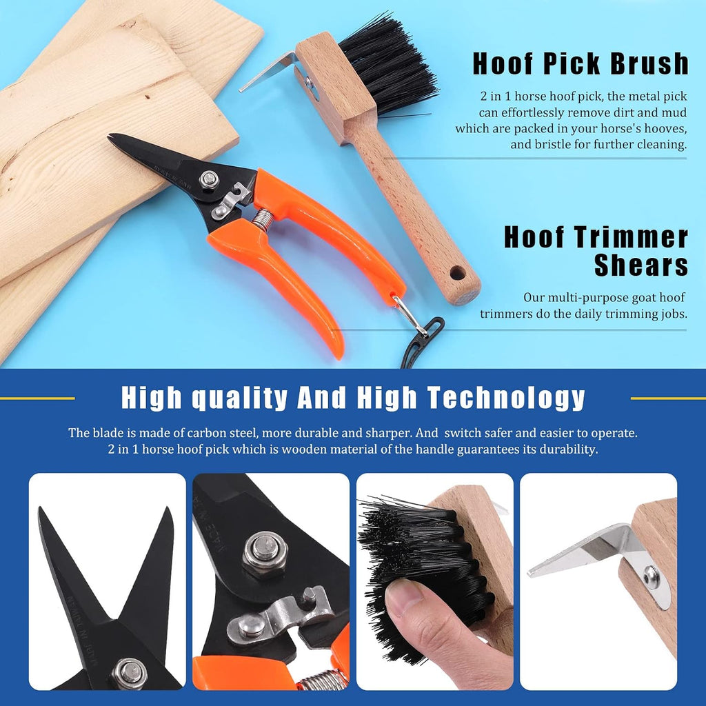 5Pcs Professional Farrier Tool Kit, Hoof Nippers Hoof Rasp Hoof Trimming Shears Hoof Brush with Storage Bag Kit, Rasp