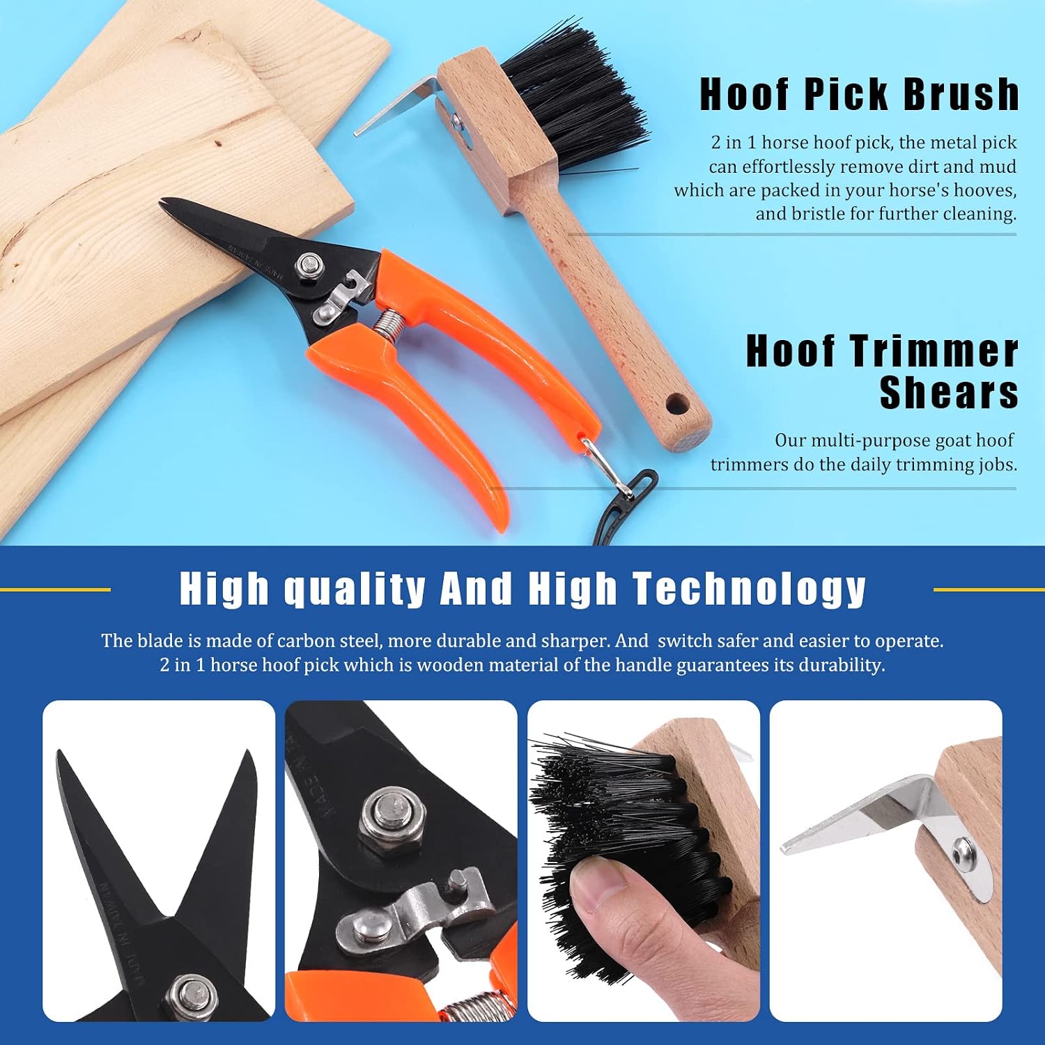 5Pcs Professional Farrier Tool Kit, Hoof Nippers Hoof Rasp Hoof Trimming Shears Hoof Brush with Storage Bag Kit, Rasp