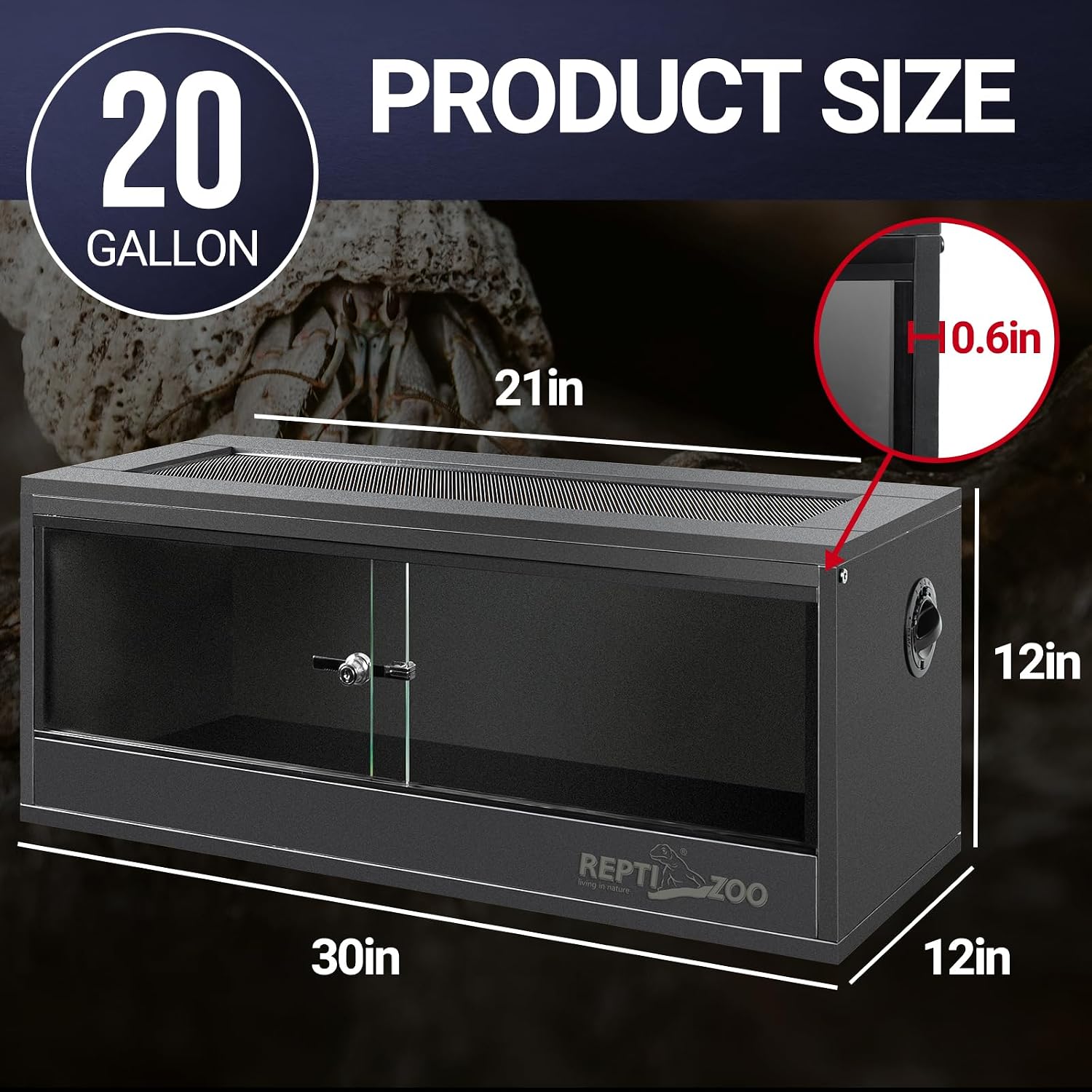 20 Gallon PVC Reptile Tank, 30x12x12 inch Reptile Terrarium for Crested Gecko Frog Lizard Snake Turtle Hermit Crab
