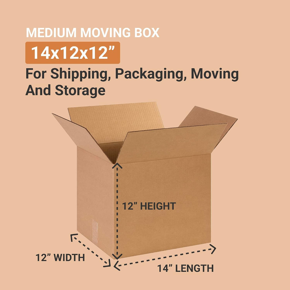 Shipping Boxes Medium 14"L x 12"W x 12"H 25-Pack - Corrugated Cardboard Box for Moving, Mailing, Packing, Packaging