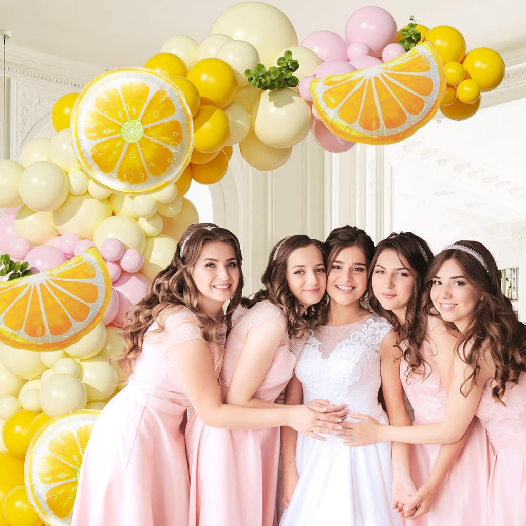 Lemon Balloon Arch, Pink and Yellow Balloon Arch Kit with Pastel Yellow Light Pink Foil Balloons for Lemon Baby