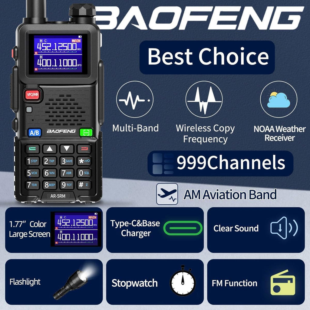 Radio Ham Radio Handheld UV-5R Upgrade Long Range Rechargeable AR-5RM 10W NOAA Weather Emergency Tactical Two Way