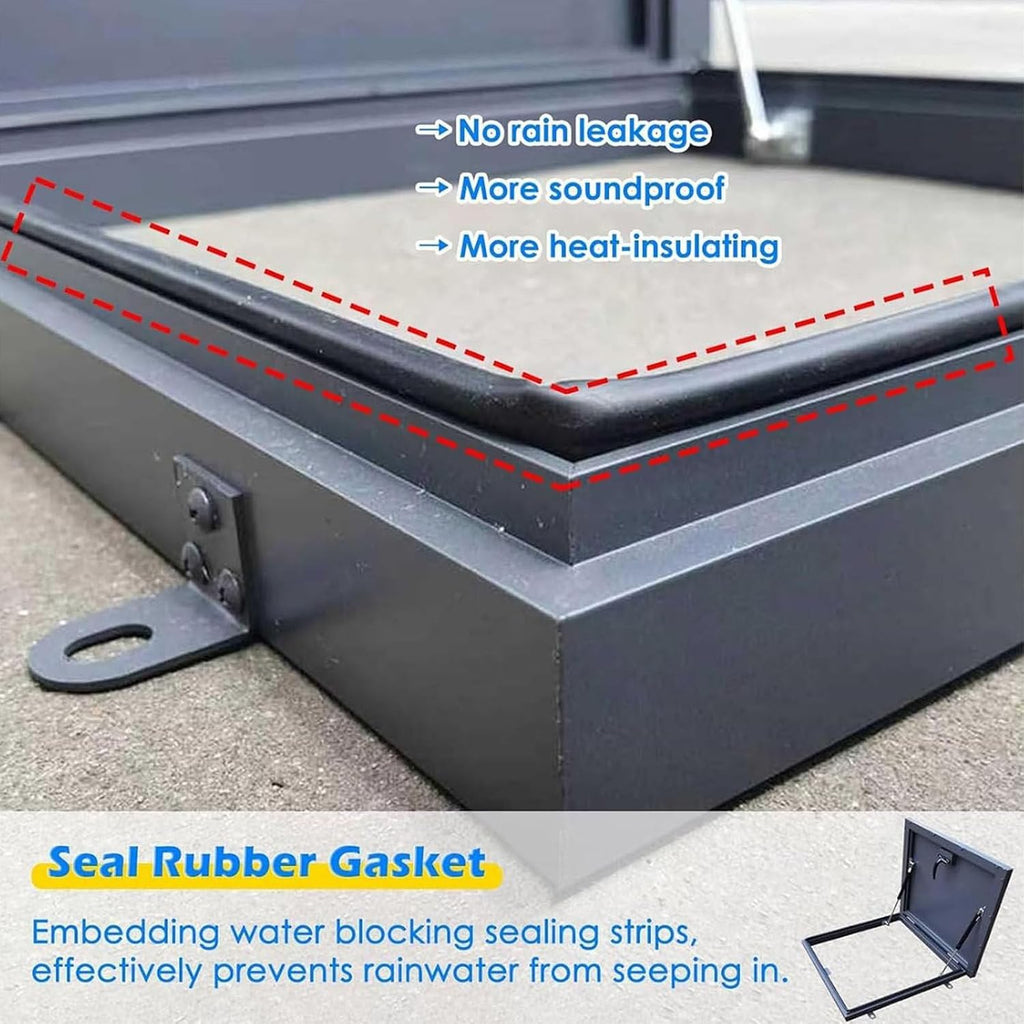 Aluminum Egress Roof Window - Flat Roof Lighting Well with Double-Layer Tempered Glass, Access Hatch for Attic & Sun