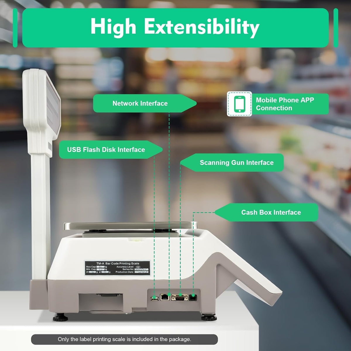 Label Printing Scale, Electronic Price Computing Scale with 66LBS Weigh Capacity, Commercial Digital Food Weight
