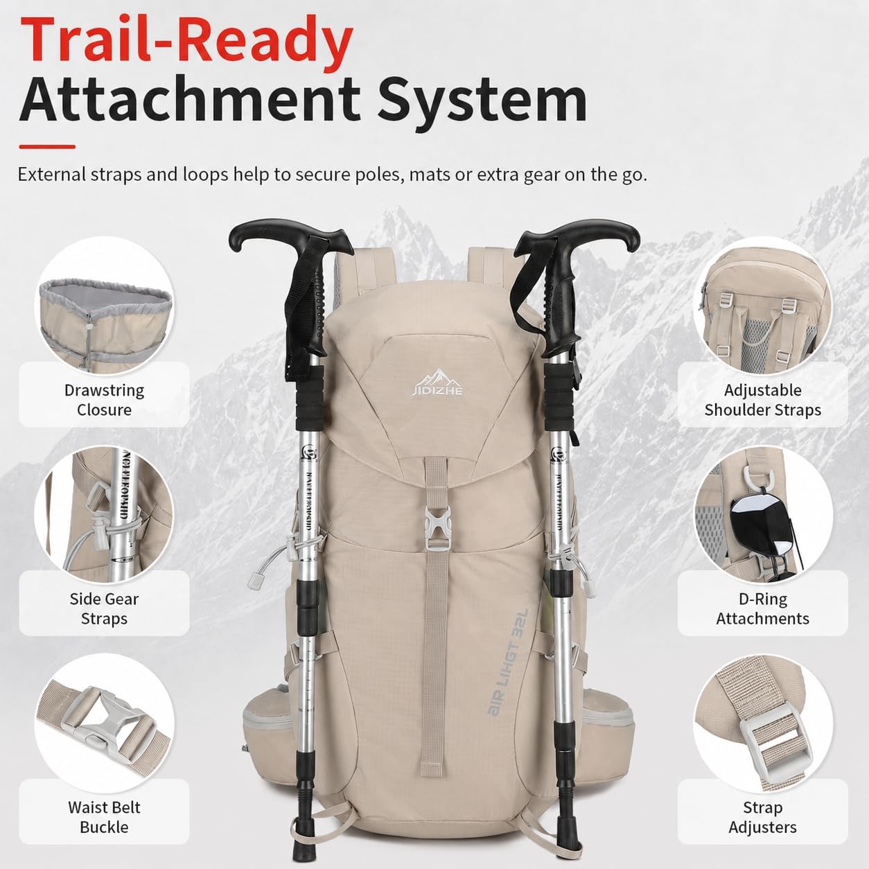 32L Hiking Backpack with Internal Frame & Rain Cover, Lightweight Backpacking Pack with Adjustable Chest Strap