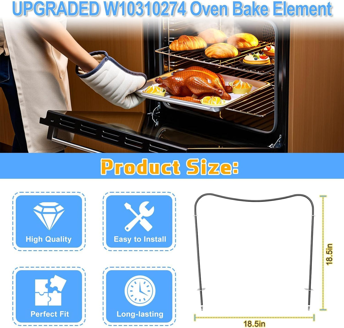 Upgraded W10310274 Range Bake Element Compatible with Whirlpool Maytag Jenn-Air Amana Range Ovens Coil Parts,WPW10310274 Whirlpool Oven Lower Bake Element Coil Replacement W10310274 Heating Element