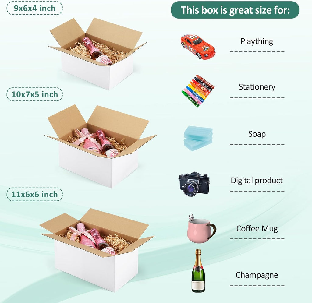 30 Pack Small Shipping Boxes Assorted Sizes, White Corrugated Box Mailers, 9x6x4 & 10x7x5 & 11x6x6 10 PCS Each Small