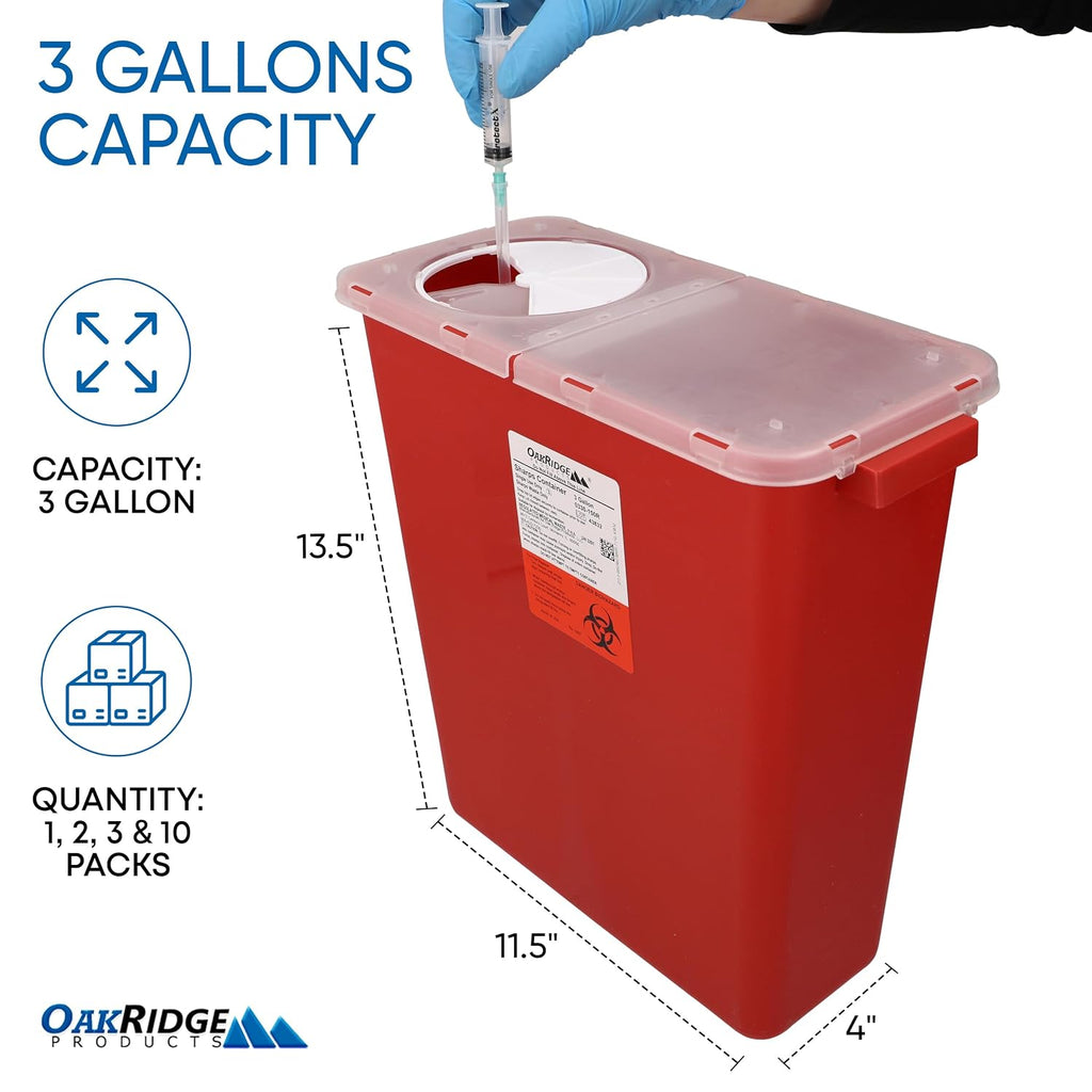 Large Sharps Container for Home Use and Professional 3 Gallon (1-Pack) with Rotating lid, Biohazard Needle and
