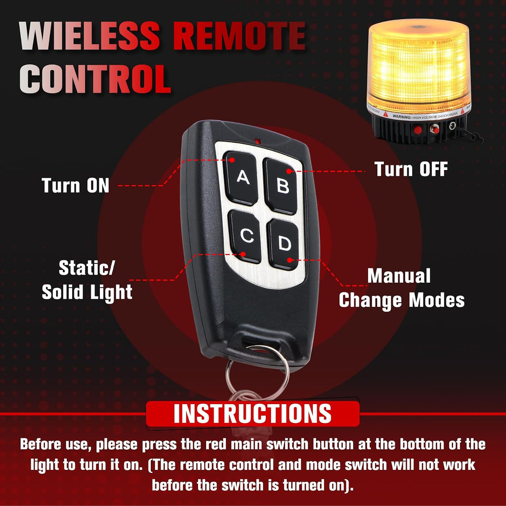 LED Remote Control Wireless Battery Beacon Amber Light | Magnetic Rechargeable Rotating Strobe Flashing Emergency