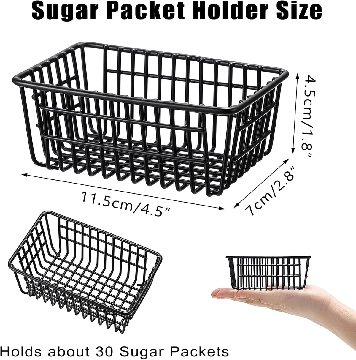 2 Pack Sugar Packet Holder, Stackable Metal Sugar Basket for Restaurant, Tea Bag Organizer, Black Small Condiments