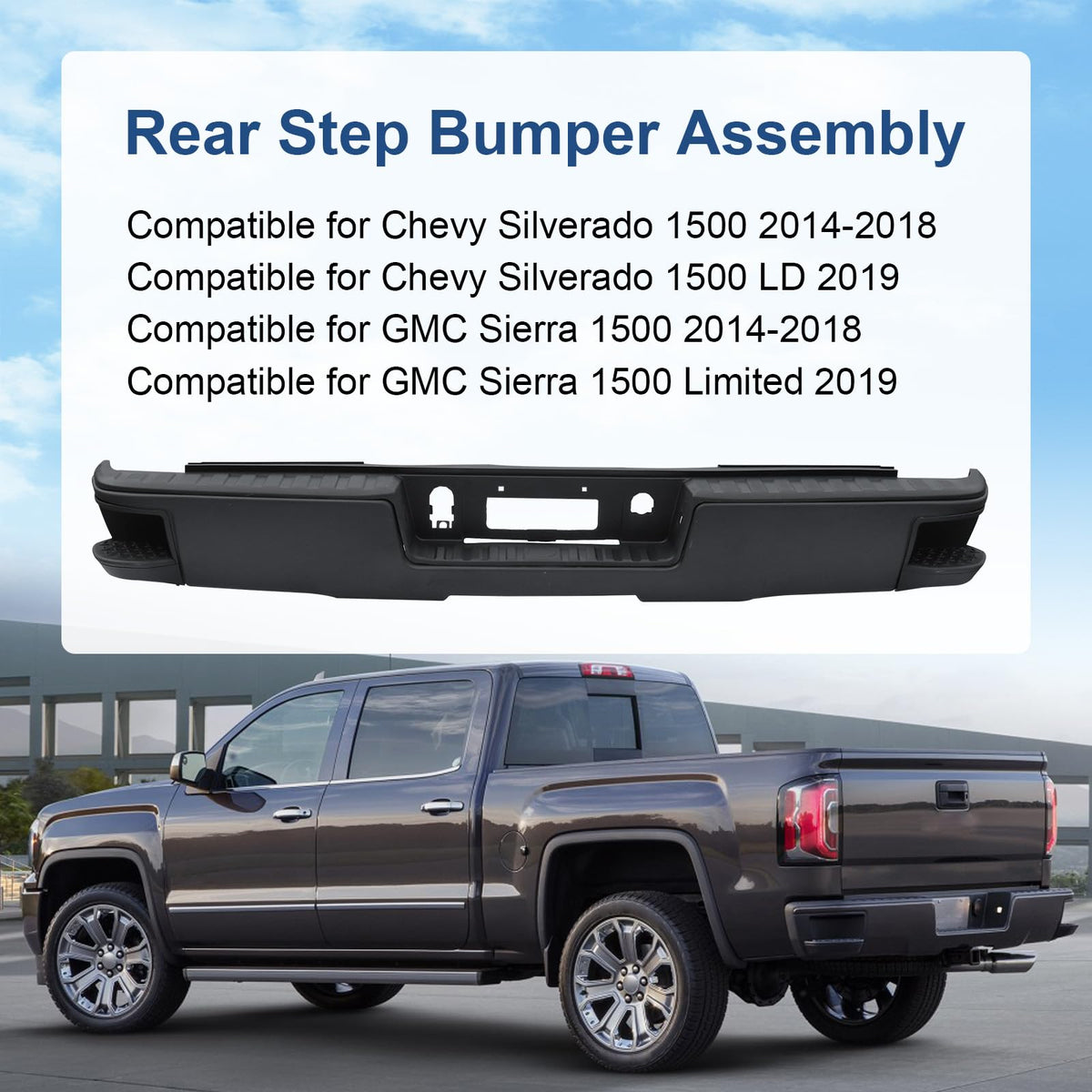 Black Rear Bumper Replacement for Chevy Silverado/GMC Sierra 1500 2014-2018