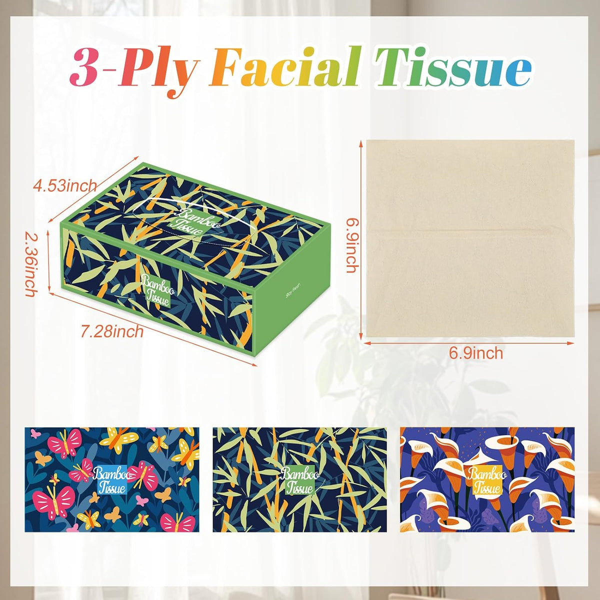 12 Boxes Bamboo Facial Tissues Box Paper, Soft Cube Facial Tissue