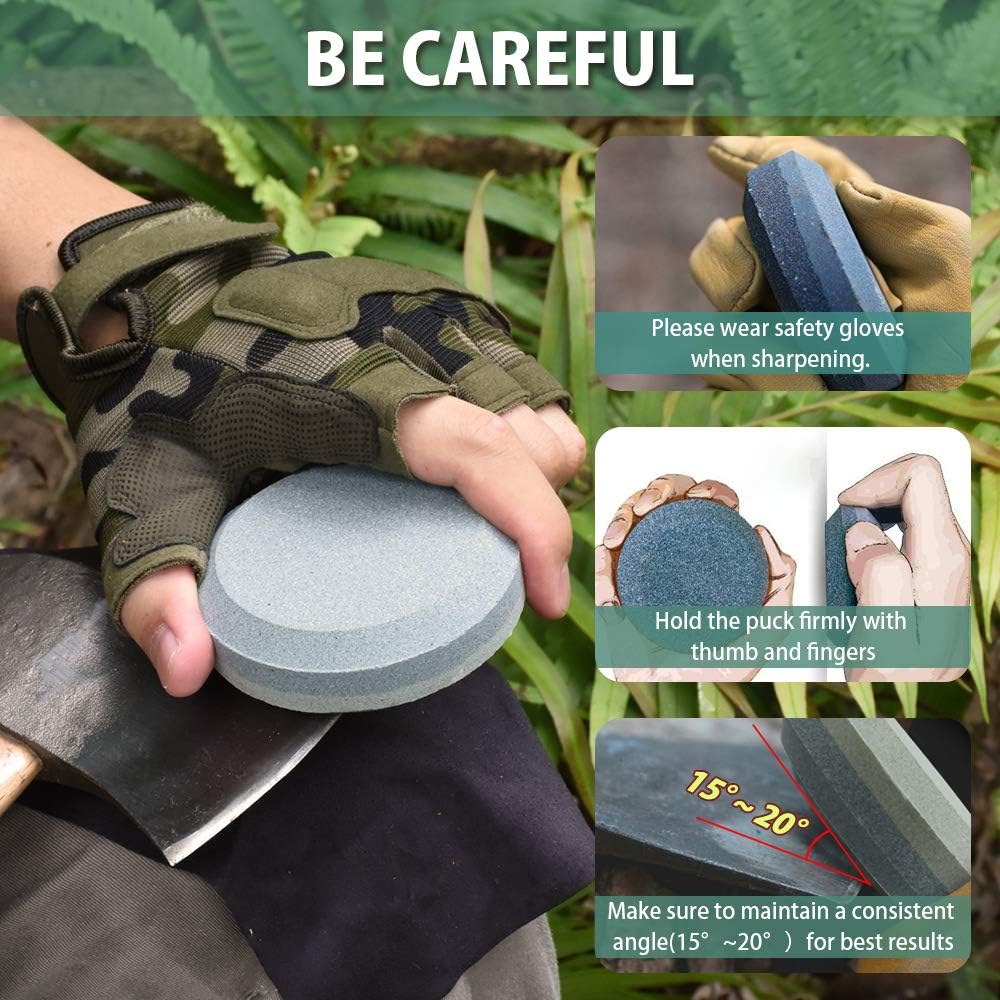 Axe/Hatchet Sharpening Puck Whetstone Knife Sharpening Stone | Dual Grit Multi-Purpose Sharpener with Sheath Small