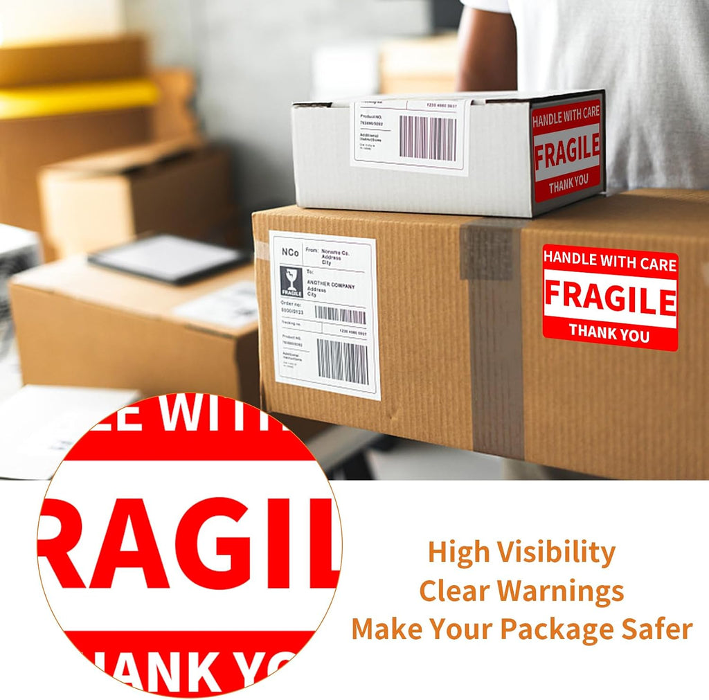 3" x 5" Handle with Care Fragile Stickers for Shipping and Moving - 1 Roll