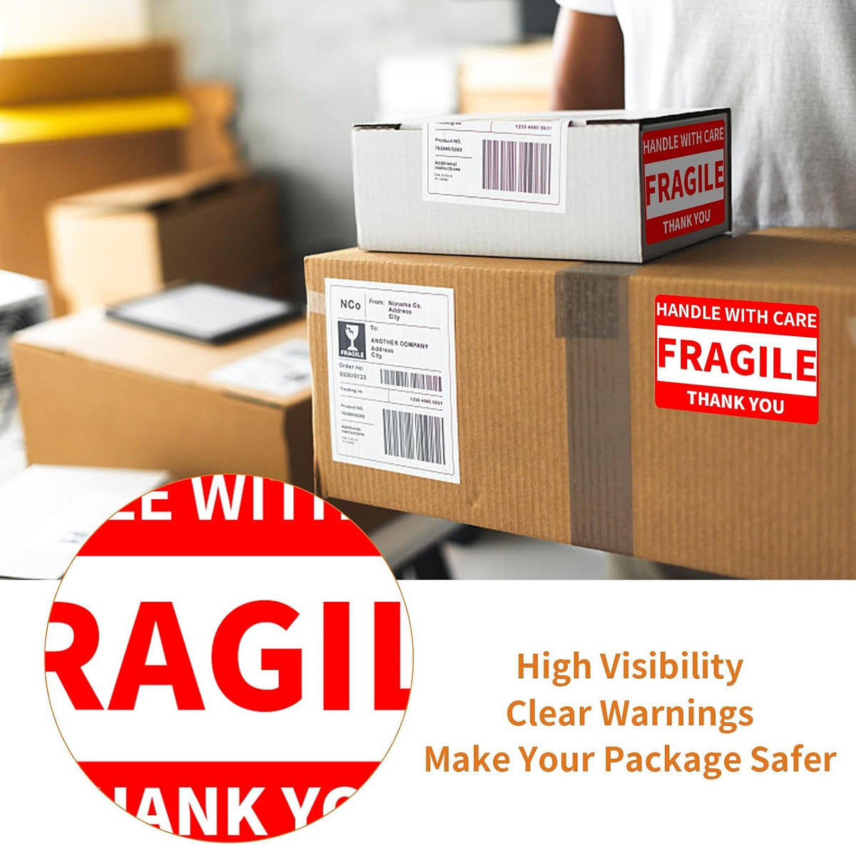 3" x 5" Handle with Care Fragile Stickers for Shipping and Moving - 1 Roll
