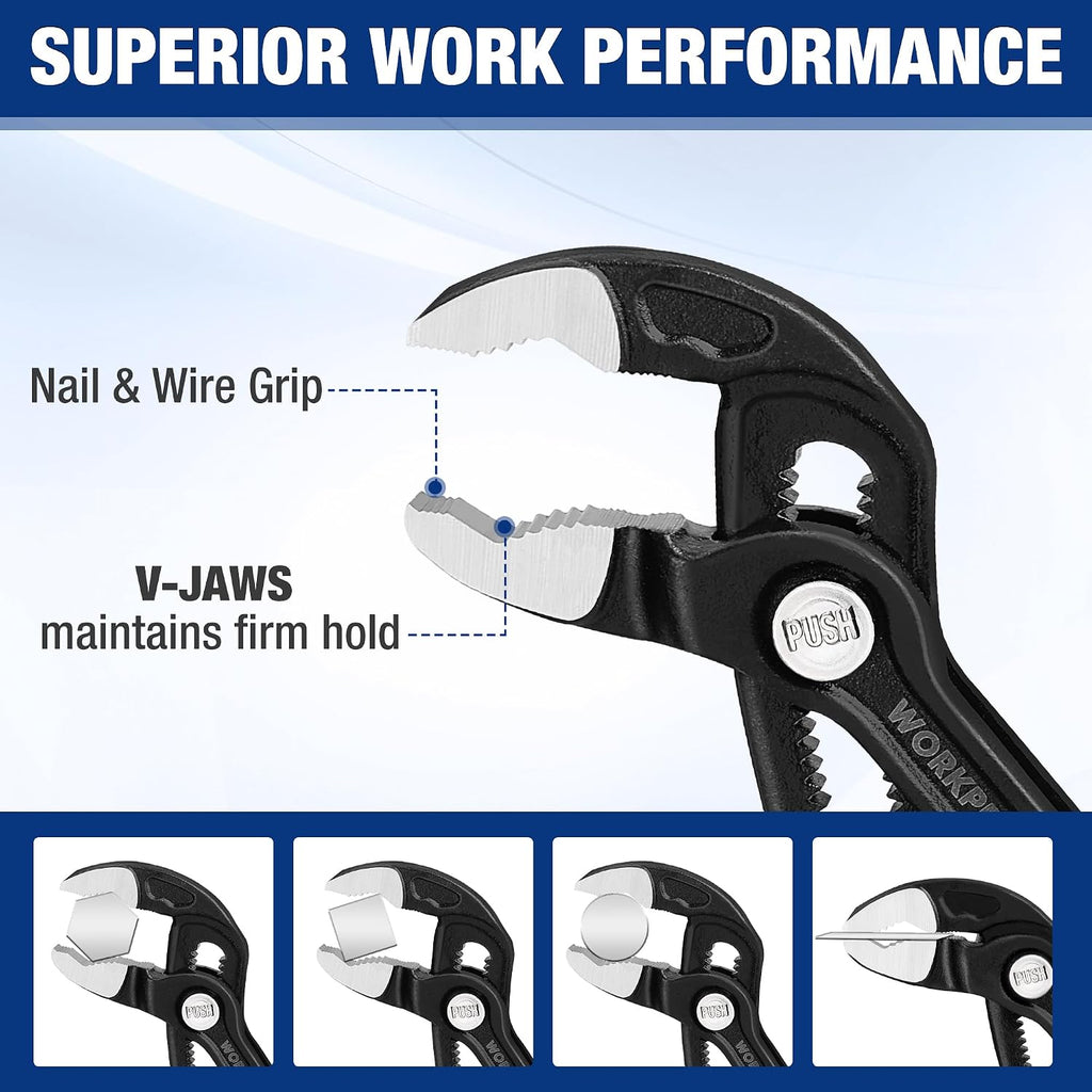 2-Piece 7-Inch Pliers Wrench & Groove Joint Pliers Set, Quick Adjustment, CR-V Steel, Smooth Jaw & V-Jaw, Upgraded