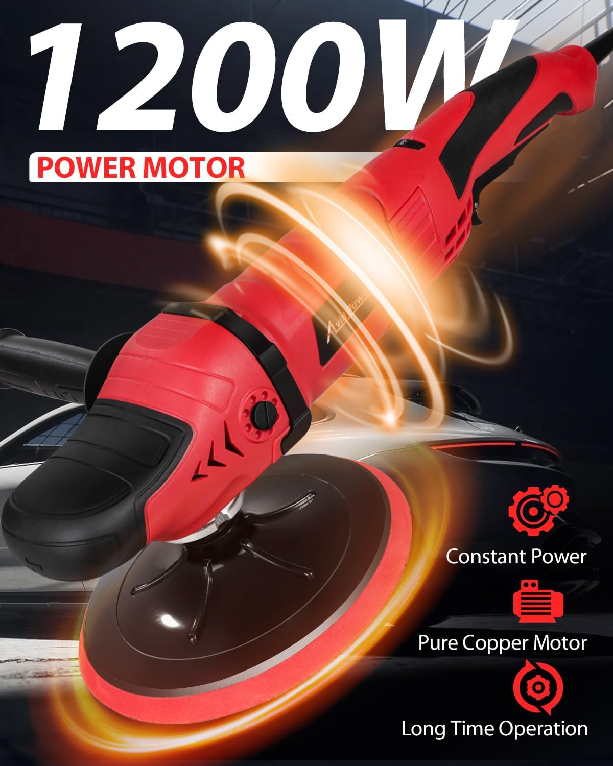 Car Rotary Buffer Polisher Waxer 1200W 6 Speeds, 4*6” Polish Pad | 6"&7" Backing Plates, 1000-3500 RPM, Sanding