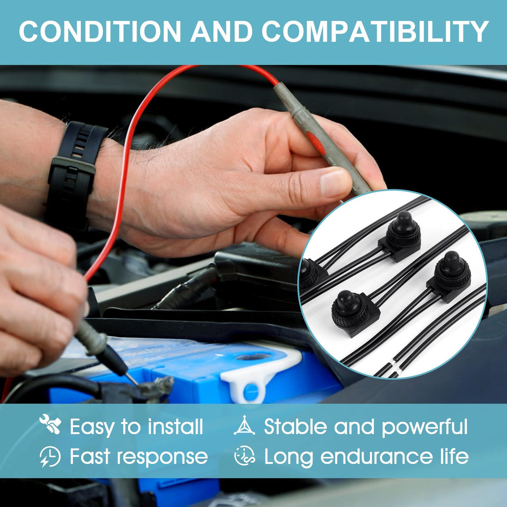 5 Pcs Waterproof Push Button Switch 12V SPST Switch with 4.5'' Lines KP-107