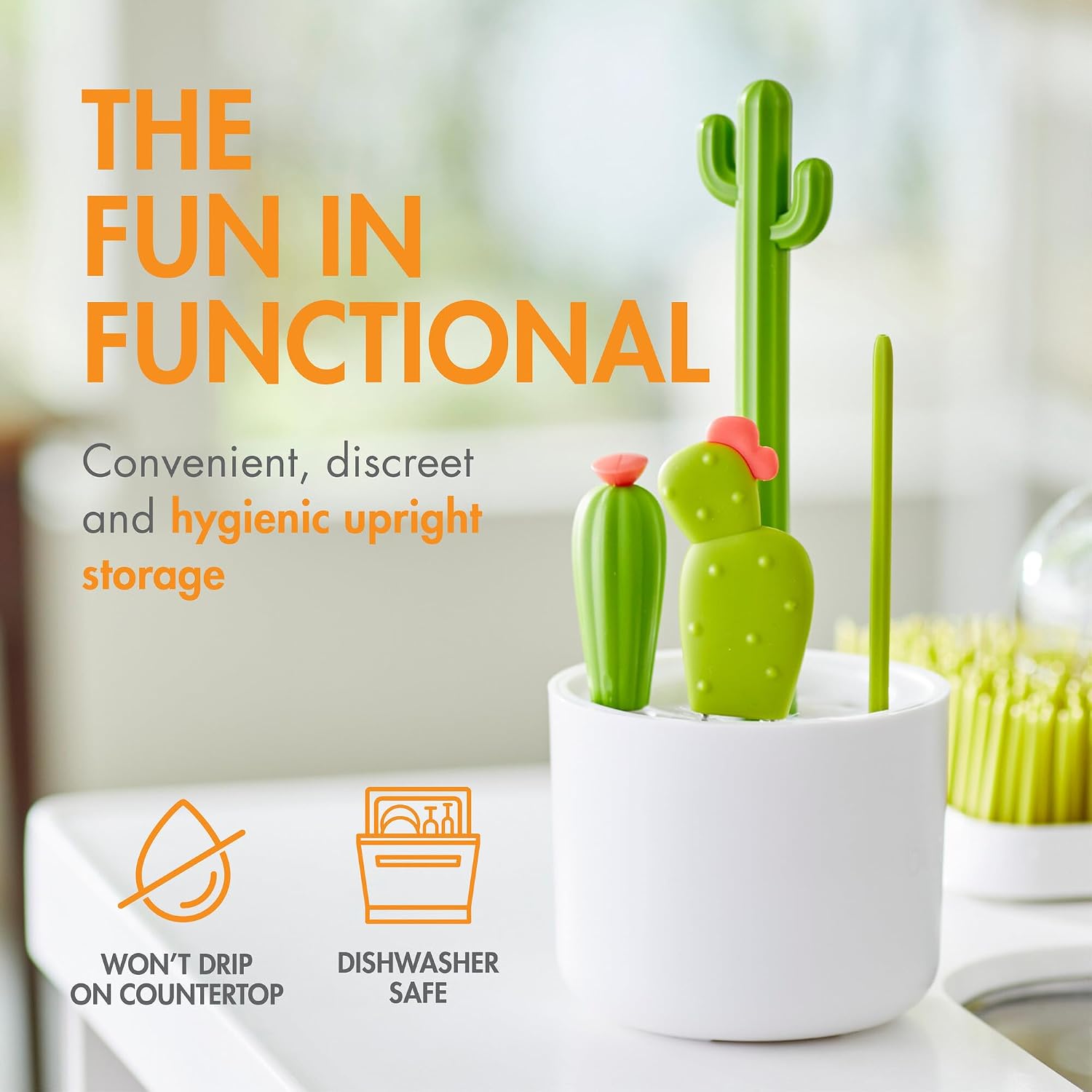 Cacti Bottle Cleaning Brush Set - Includes Bottle Brush, Nipple Brush, Detail Brush, and Straw Brush - Baby Bottle