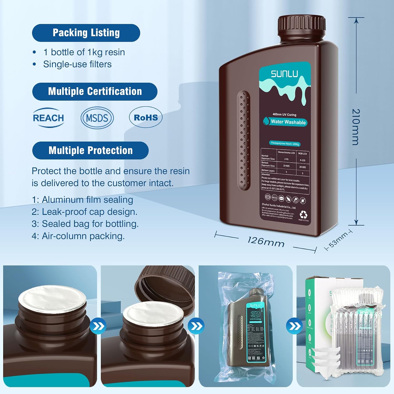 Water Washable Resin 1000g, Fast Curing 3D Printer Resin for LCD DLP SLA Resin 3D Printers, 395 to 405nm UV Curing 3D