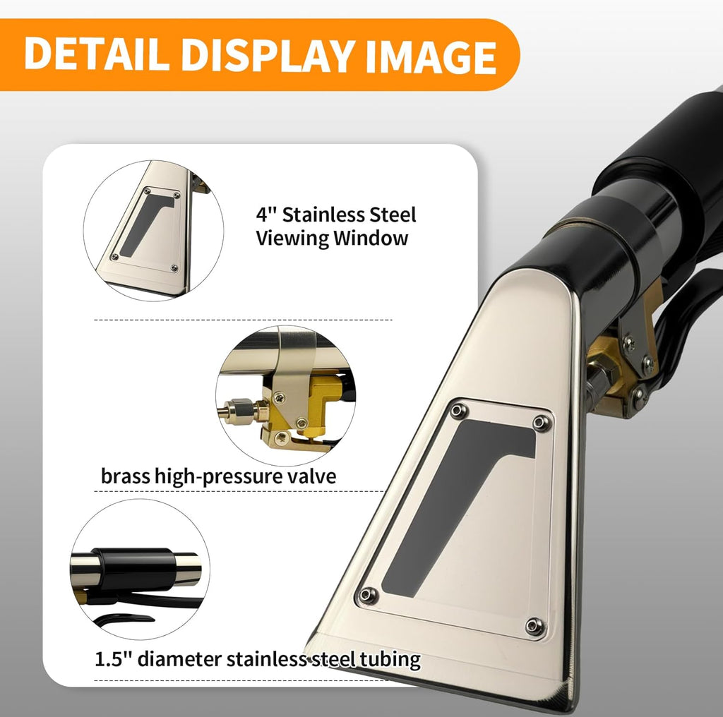 Upholstery Carpet Extractor Wand with Viewing Window for Mytee/Shop Vac | 1.5" Stainless Detailing Hand Wand, Brass