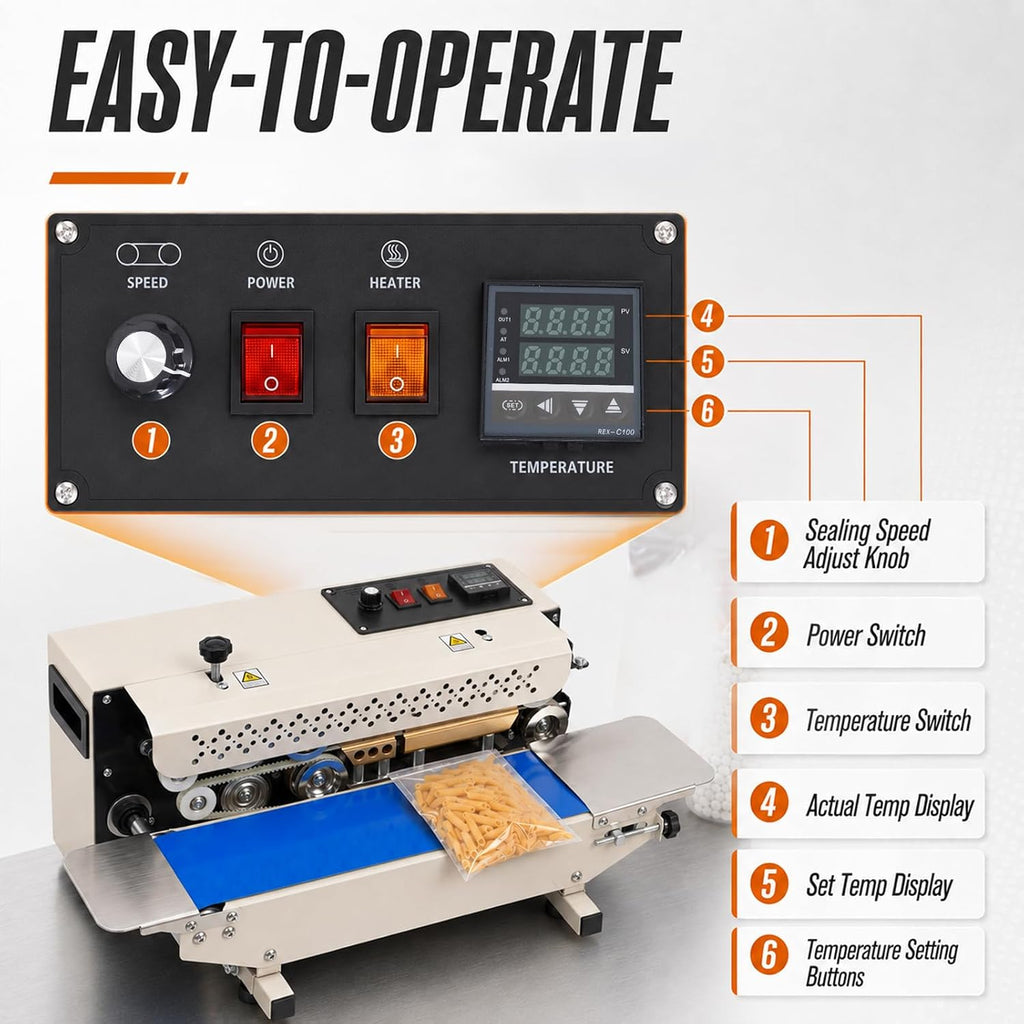 Commercial Heat Sealer Machine, Continuous Band Sealer with Conveyor