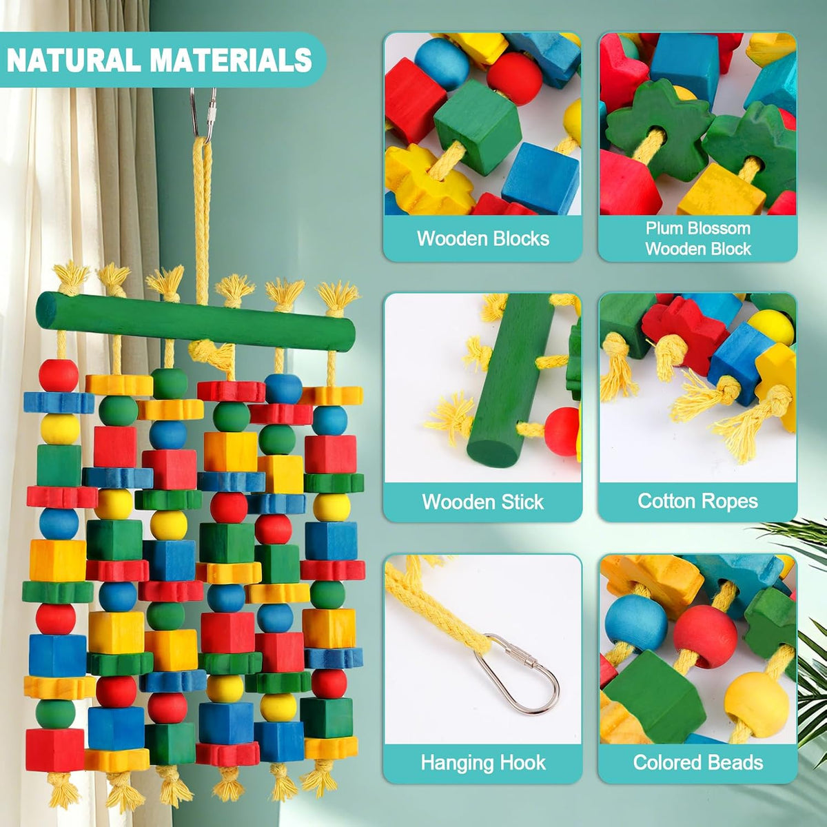 Parrot Toy Bird Toys Natural Wood Bird Chewing Toys for Large Bird Macaws, African Grey, Cockatoos, Amazon Parrots