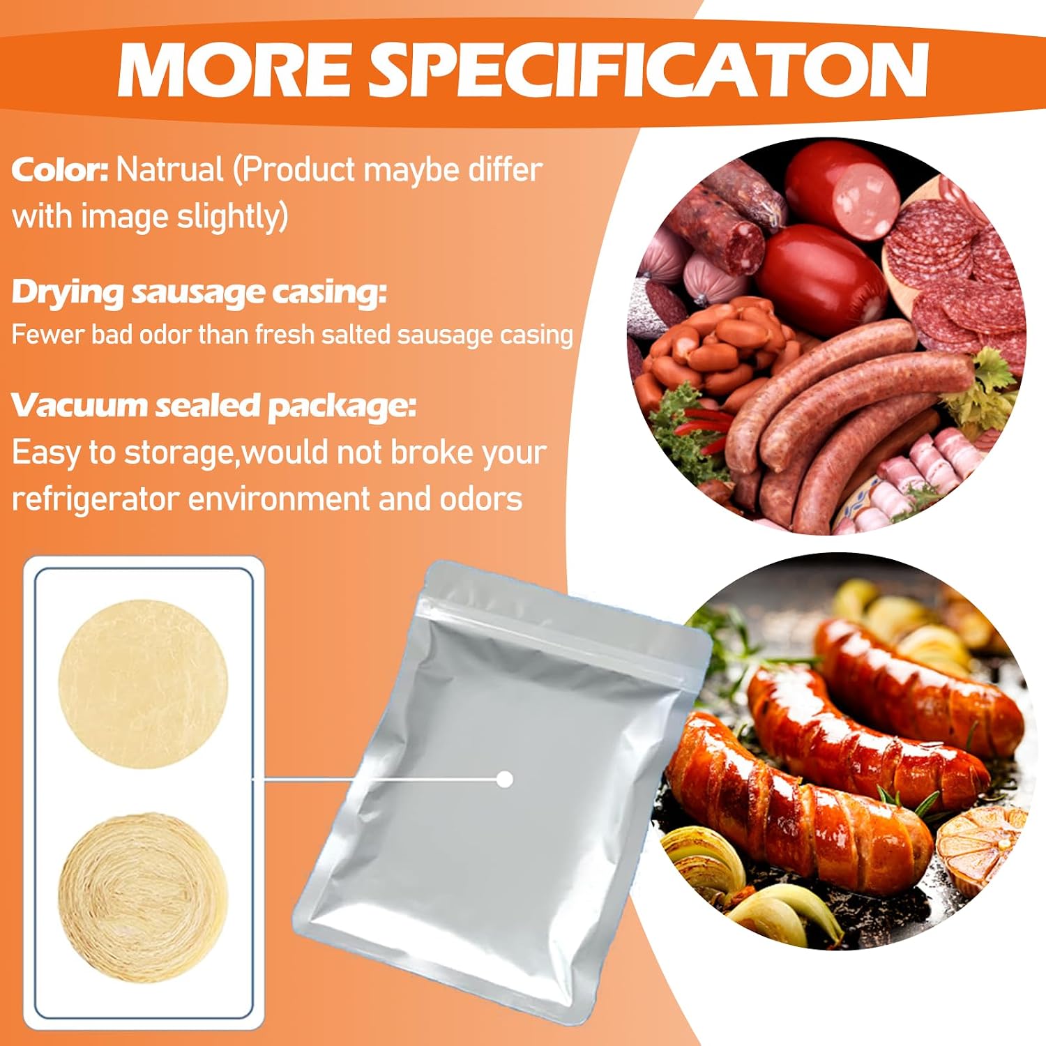 Edible Drying Sausage Casing, Natural Sausage Casings for Flavorous Homemade Sausages, Breakfast Sausage, Italian