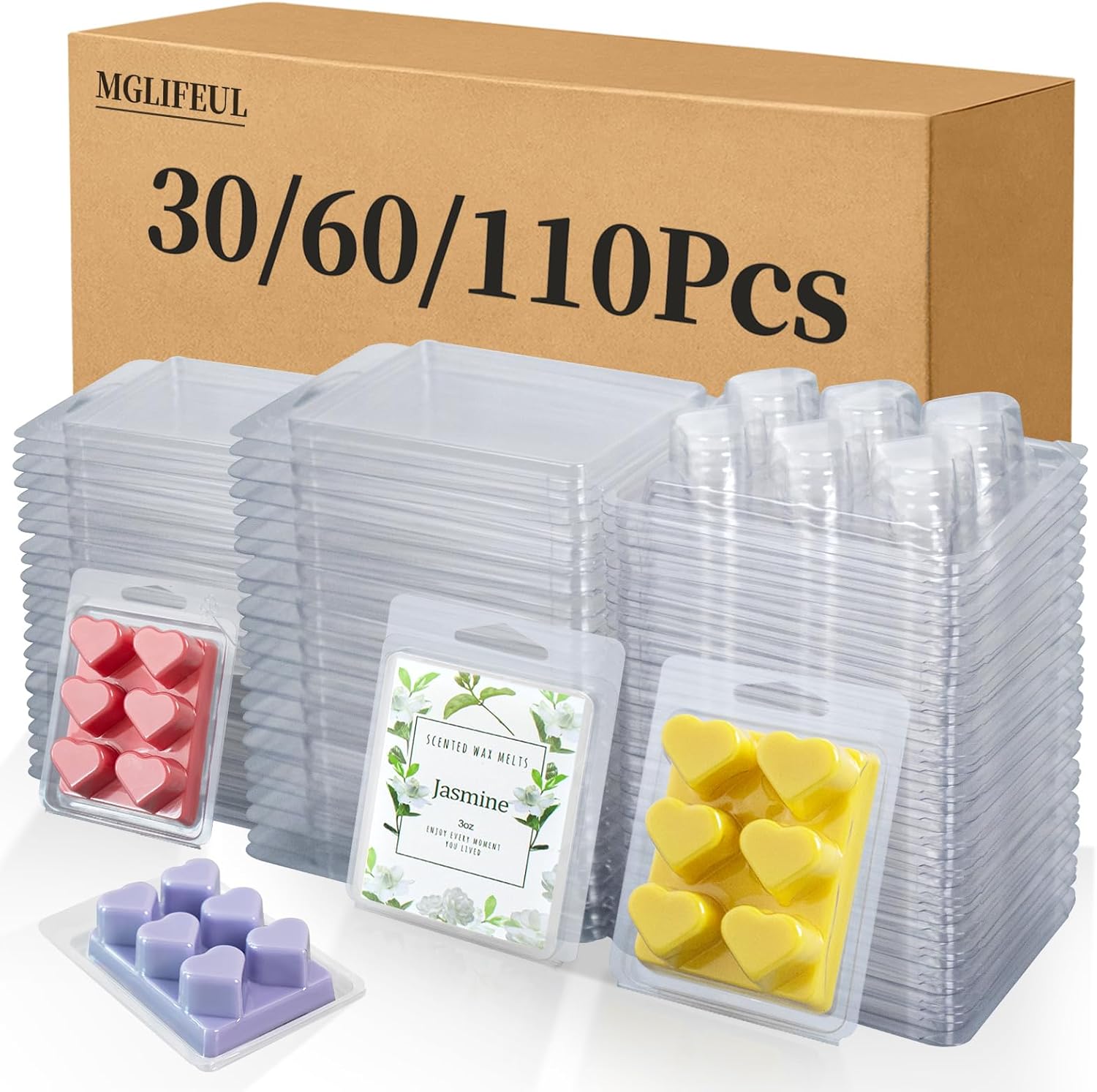 Wax Melt Container Clamshell Packaging Mold Box with Packaging Box | Plastic Clear Empty Wax Candle Melt Tart