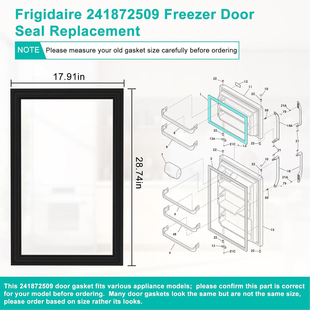 Upgraded 241872509 Refrigerator Freezer Door Gasket Replacement Compatible w/Frigidaire Freezer Door Seal