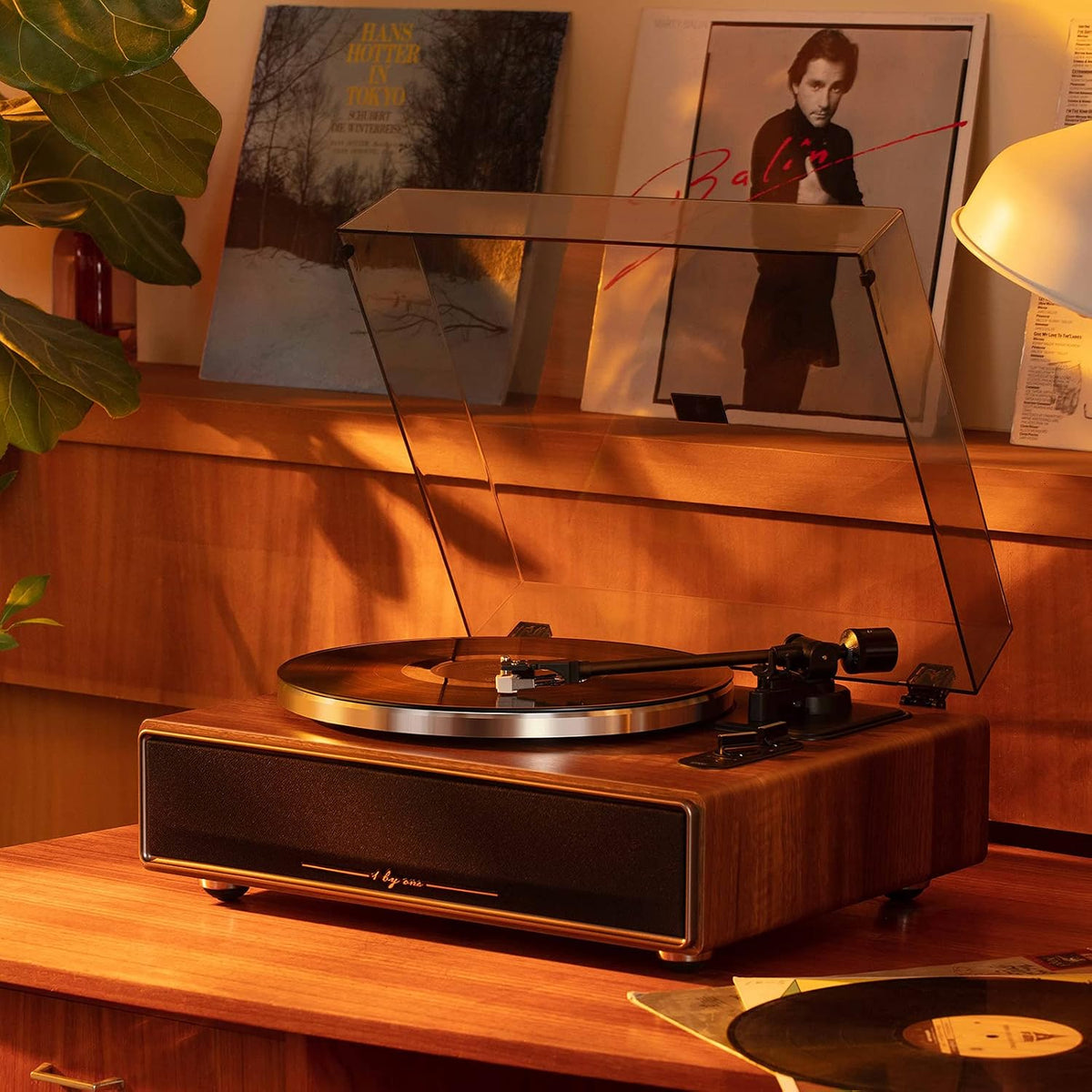 1 BY ONE High Fidelity Belt Drive Turntable with Built-in Speakers | Vinyl Record Player with Magnetic Cartridge
