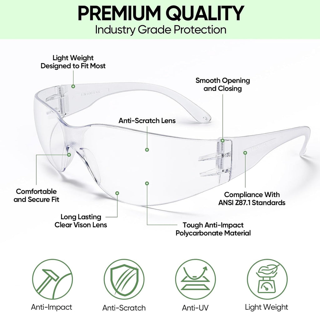 Clear Safety Glasses for Men and Women, Safety Goggles with Scratch Impact Resistant Meets ANSI Z87.1 Standard