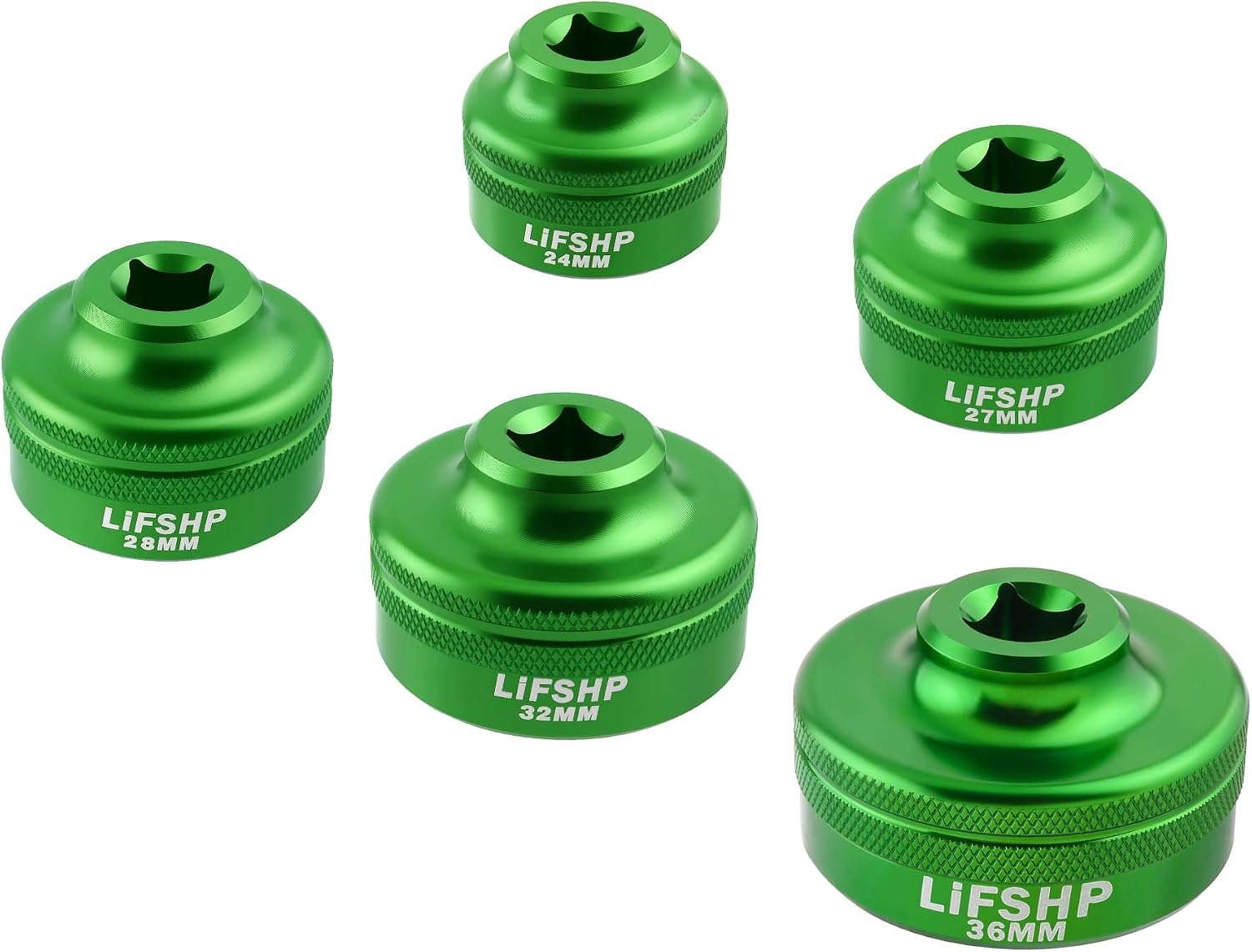 Oil Filter Socket Set, 5 pieces 3/8" Drive, 24mm 27mm 28mm 32mm 36mm Socket, Fuel Filter/Oil Filter Removal Tool-Green