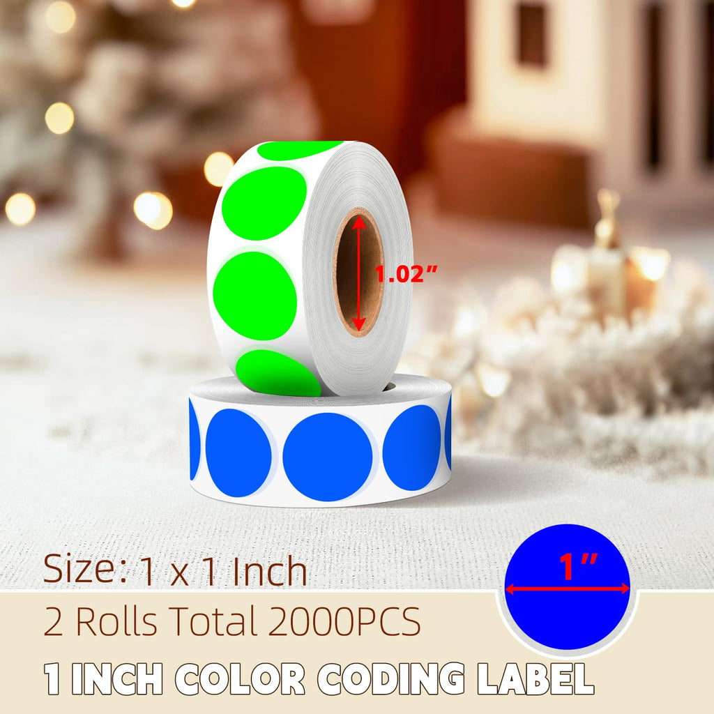 Circle Dot Stcikers 1 inch Round Label Sticker, Fluorescent Green + Blue