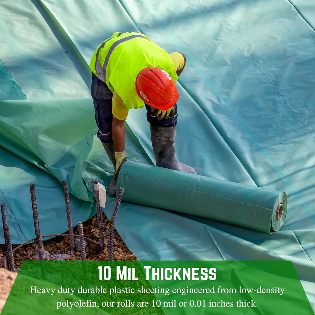 Concrete Vapor Barrier - 10 mil - Heavy Duty Plastic Tarp, Polyolefin Vapor Barrier Plastic Sheeting, Painters Tarp